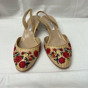 Oscar De La Renta Straw Slingback